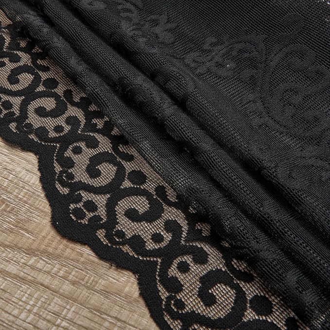 Black Lace Curtains 90 Inches Long 2 Panels Vintage Floral Sheer Curtains - Image 7