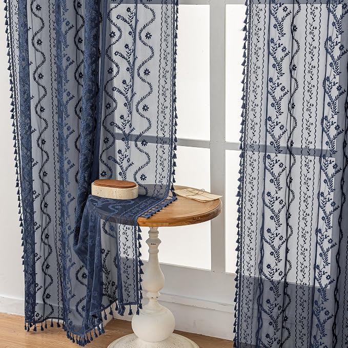 WAZZIO Boho Lace Curtains 2 Panels 84 Inch -Victorian Sheer Panel Drape French - Image 6