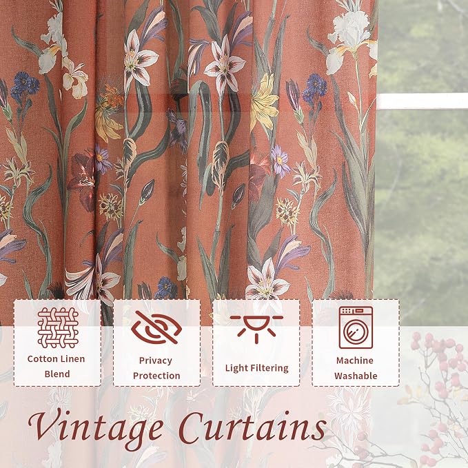 Schweek Terracotta Boho Curtains 63 Inch Long 2 Panels Drapes - Image 4