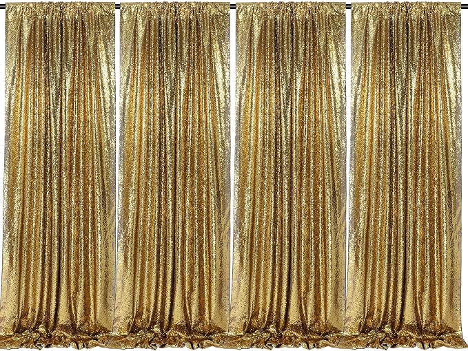 Black Gold Sequin Backdrop Curtains 4 Pcs 2ftx8ft Glitter Shimmer Fabric | by B-COOL