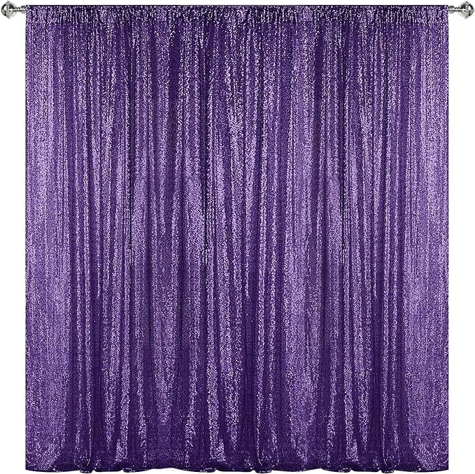 Sugargirl Purple Sequin Backdrop Curtain 8FTx8FT Glitter Purple Background by Sugargirl