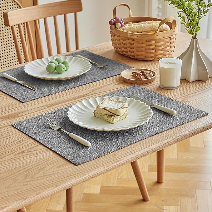 Softalker Faux Linen Placemats Set of 6-12 x 18 Inch, Heat Resistant Double - Image 2