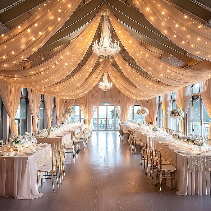 6 Panels Deep Champagne Ceiling Curtains - Image 6