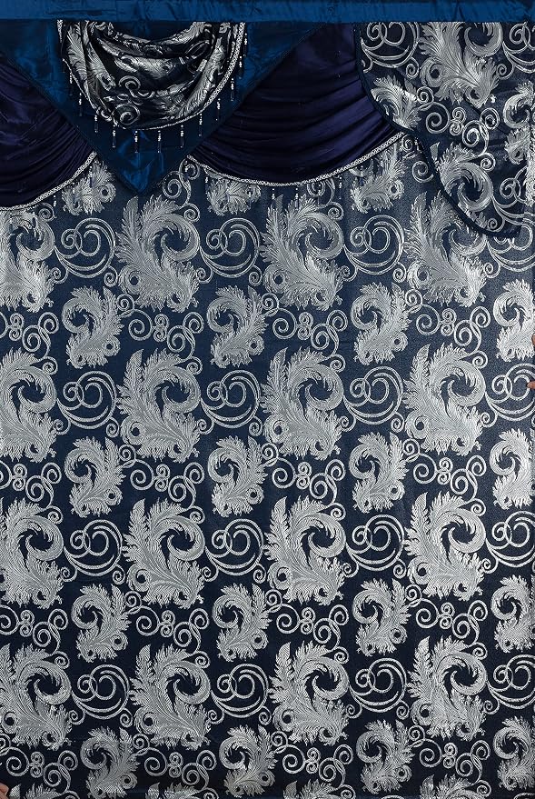 GLORY RUGS Jacquard Luxury Window 2 Panel Set Navy Curtain - Image 4