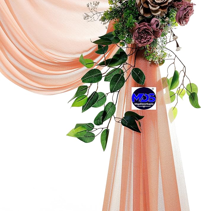 MDS Halloween Chiffon Draping Fabric - 2 Panel, 30" Wide x 50ft Long - Sheer Spooky Arbor & Canopy Drapery for Haunted House Backdrops, Party Ceilings, DIY Costumes & Themed Events - Coral Peach