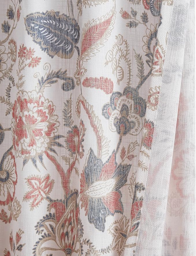Kayne Studio Navy Red Floral Botanical Rod Pocket Light Filtering Curtains | - Image 3