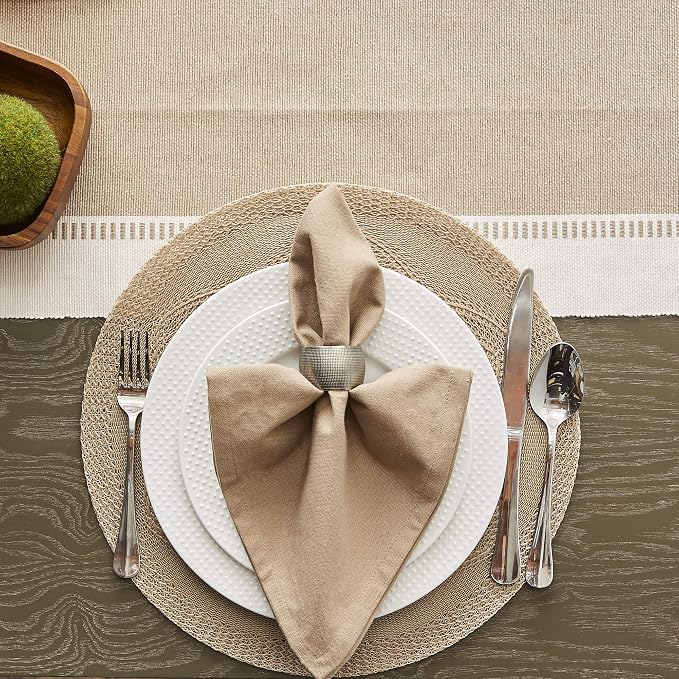 DII Dobby Stripe Table Runner, Stone & Cream Background | Woven Decorative - Image 4