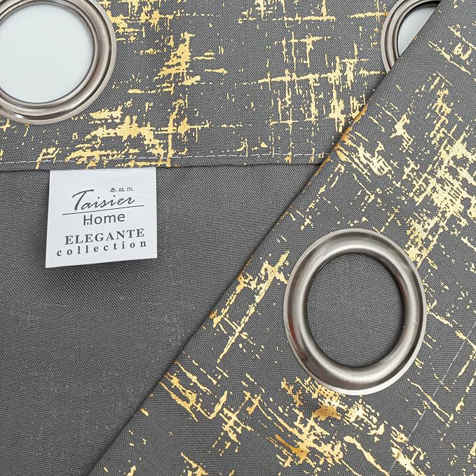 Taisier Home Gold Foil Print Linen Textured Curtains Geometric Dots Pattern - Image 7