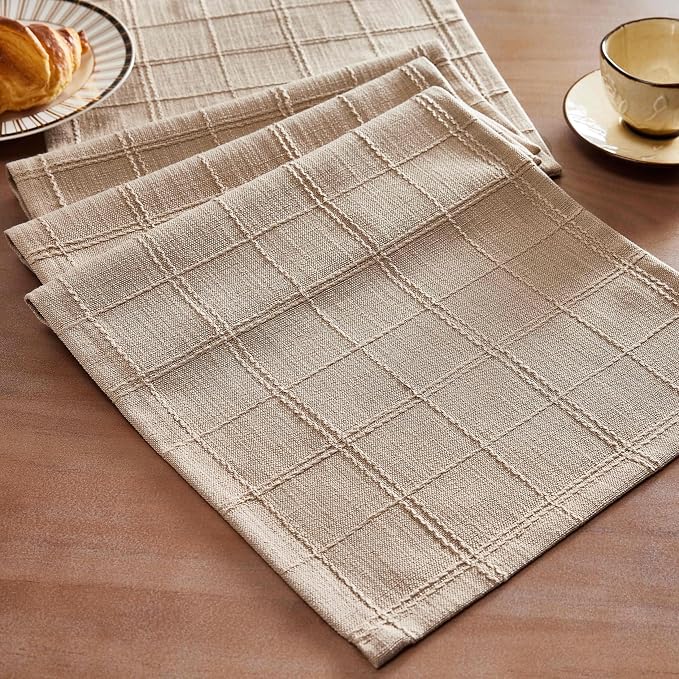 Linen Checked Farmhouse Table Runner, 13x36 Inches Taupe | Raised Grid Design by ZEEMARTONLINE