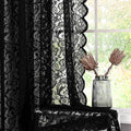 Bujasso Black Lace Sheer Curtains 95 inch Vintage Floral Sheer Window Curtain by Bujasso