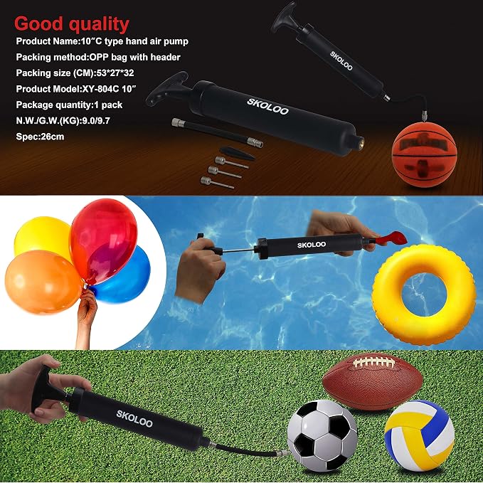 SKOLOO 10" Portable Hand Air Ball Pump Inflator Kit - Image 6
