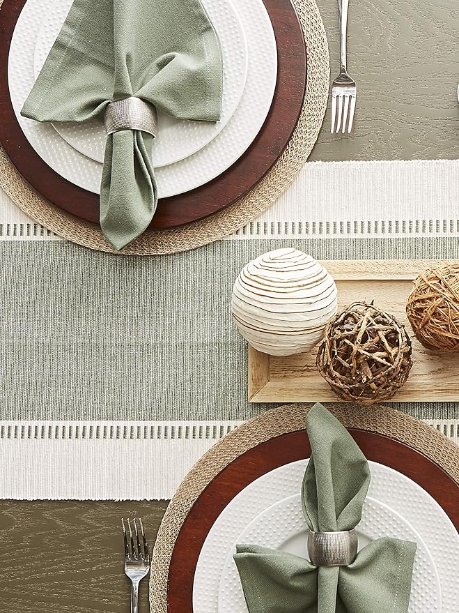 DII Dobby Stripe Table Runner, 13x72 Artichoke & Cream Background | Woven - Image 5