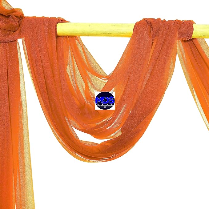 MDS Halloween Chiffon Draping Fabric - 1 Panel, 30" Wide x 20ft Long - Sheer Spooky Arbor & Canopy Drapery for Haunted House Backdrops, Party Ceilings, DIY Costumes & Themed Events - Orange