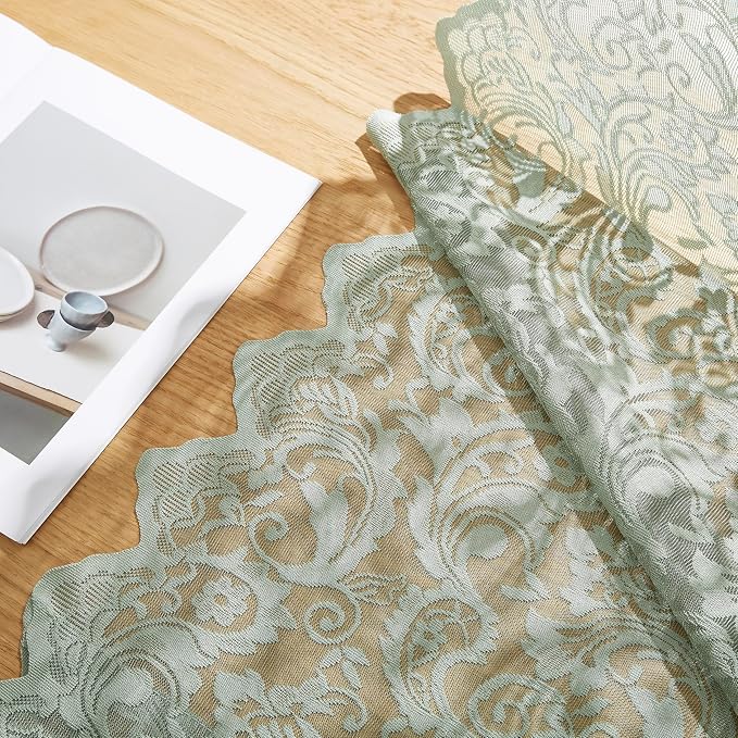 Bujasso Sage Green Lace Pinch Pleat Curtains 63 inch, Vintage Floral Sheer - Image 7