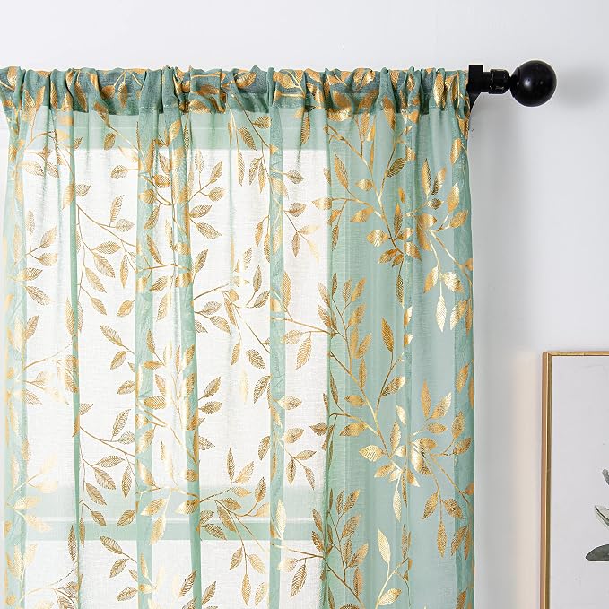 Sutuo Home Green Sheer Curtains 63 Inch Length 2 Panels Set, Privacy Voile - Image 3