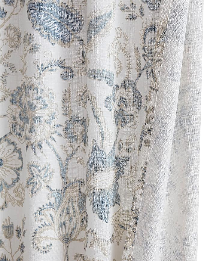 Kayne Studio Blue Grey Floral Botanical Rod Pocket Semi Sheer Curtains 63" | - Image 3