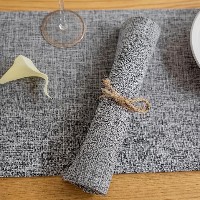 Demetex Grey Textured Linen Placemats Set of 8 Classic Place Mats Heat - Image 6