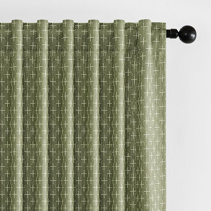 MIULEE Patterned Farmhouse Linen Curtains, Back Tab, Sage Green | Linen Curtains by MIULEE