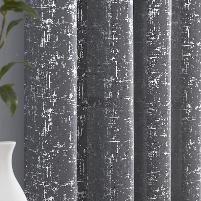 Taisier Home Silver Foil Print Linen Textured Curtains - Image 4