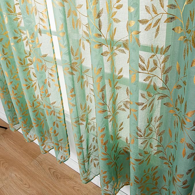 Sutuo Home Green Sheer Curtains 63 Inch Length 2 Panels Set, Privacy Voile - Image 6