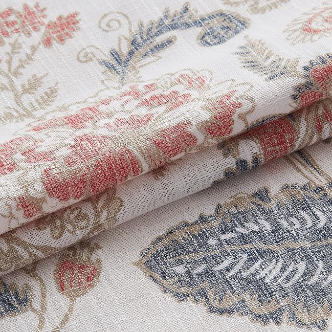 Kayne Studio Navy Red Jacobean Floral Rod Pocket Semi Sheer Curtains 84Inch | - Image 5