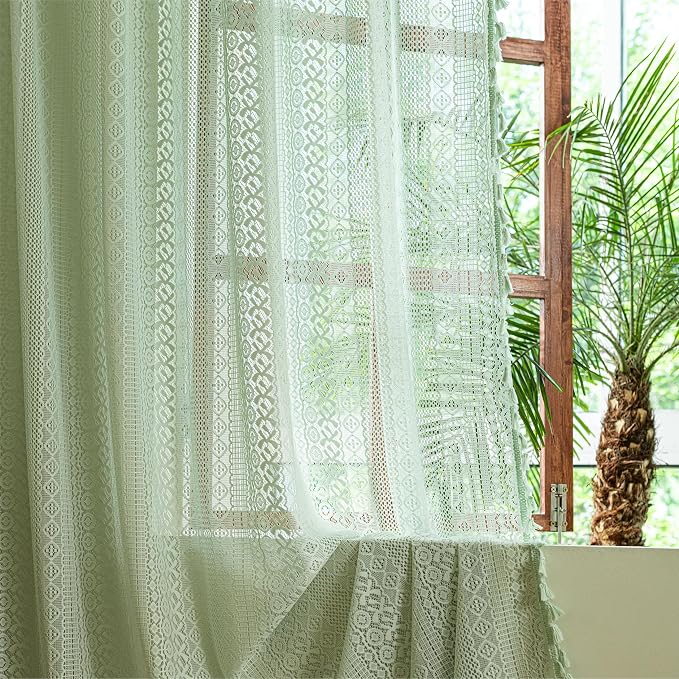Sutuo Home Boho Curtains for Bedroom Dining Room, Bohemian Crochet Lace Hollow - Image 8