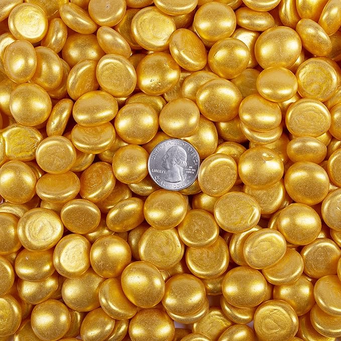 Galashield Flat Glass Marbles for Vases Gold Glass Gems Beads Pebbles Vase Filler (1 LB, Approx. 105 PCS)