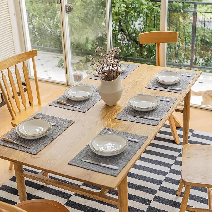 Demetex Cloth Placemats Set of 6 Table Mats Gray Linen Place Mats - Image 6