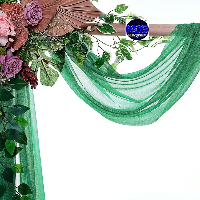 MDS Halloween Chiffon Draping Fabric - 2 Panel, 30" Wide x 75ft Long - Sheer Spooky Arbor & Canopy Drapery for Haunted House Backdrops, Party Ceilings, DIY Costumes & Themed Events - Emerald Green