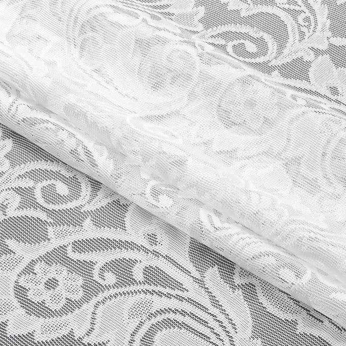 Bujasso White Lace Pinch Pleat Curtains 96 inch, Vintage Floral Sheer Drapes - Image 5