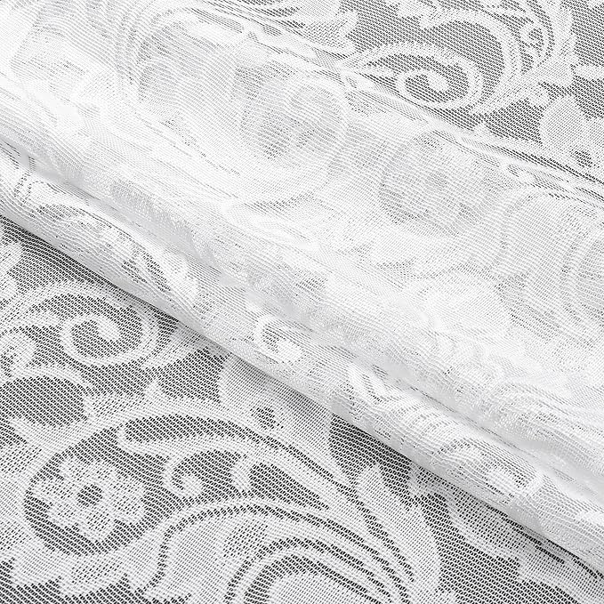 Bujasso White Sheer Lace Curtains 54 inch Vintage Floral Short Curtain Panels - Image 4
