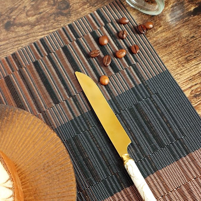 HeloHo Brown Black Placemats Set of 6 Washable Placemats Vinyl Woven Table Mats - Image 4