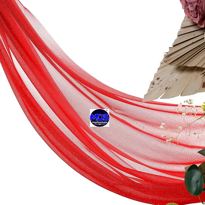 MDS Halloween Chiffon Draping Fabric - 1 Panel, 30" Wide x 50ft Long - Sheer Spooky Arbor & Canopy Drapery for Haunted House Backdrops, Party Ceilings, DIY Costumes & Themed Events - Red