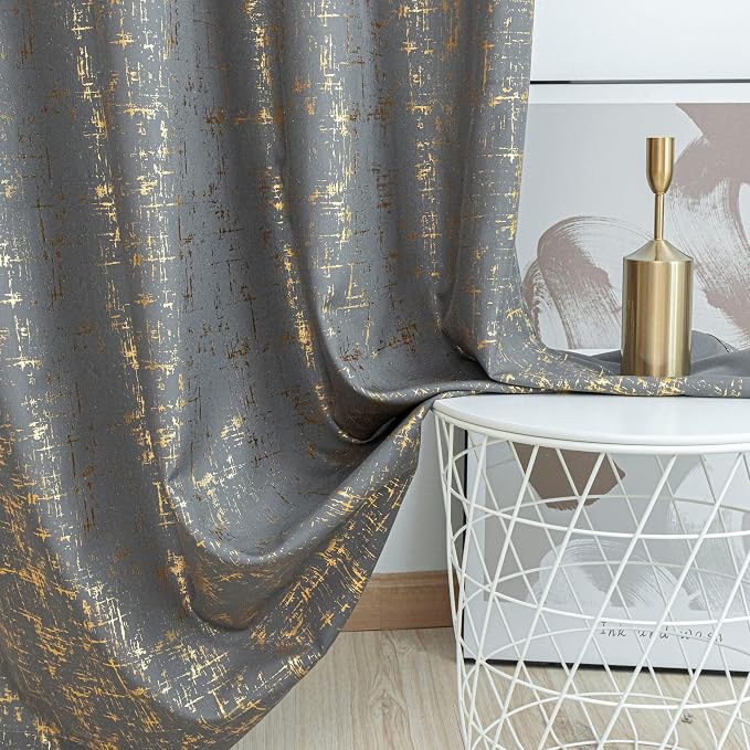 Taisier Home Gold Foil Print Linen Textured Curtains Geometric Dots Pattern - Image 3