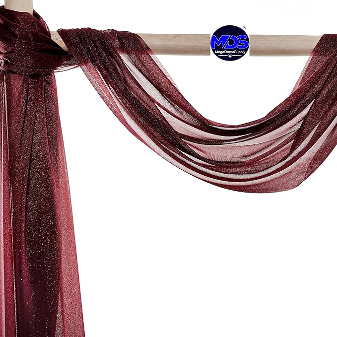 MDS Halloween Chiffon Draping Fabric - 2 Panel, 30" Wide x 30ft Long - Sheer Spooky Arbor & Canopy Drapery for Haunted House Backdrops, Party Ceilings, DIY Costumes & Themed Events - Burgundy