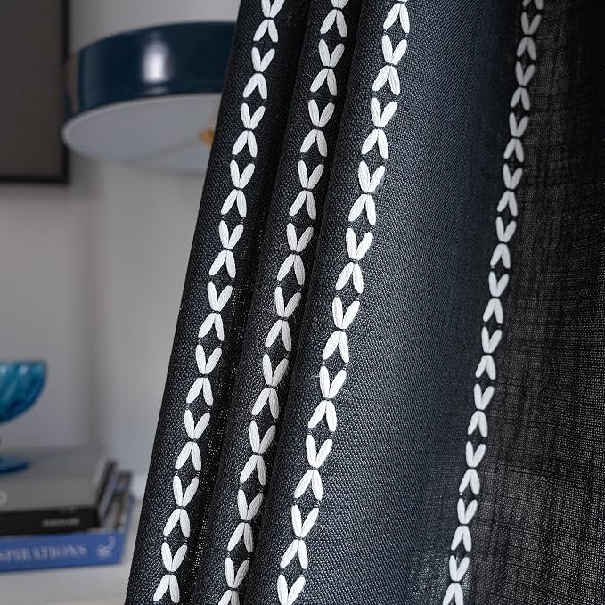 Sutuo Home Black Boho Curtains for Bedroom Living Room, Semi Blackout Linen - Image 8
