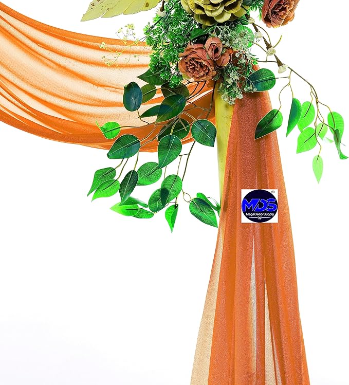 MDS Halloween Chiffon Draping Fabric - 2 Panel, 30" Wide x 20ft Long - Sheer Spooky Arbor & Canopy Drapery for Haunted House Backdrops, Party Ceilings, DIY Costumes & Themed Events - Orange