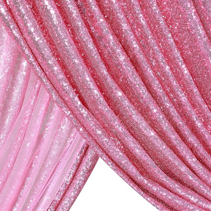 Sequin Backdrop 8ft x 8ft Blush Pink Glitter Backdrop Curtains Glitter Background for Baby Shower Wedding Party Decorations