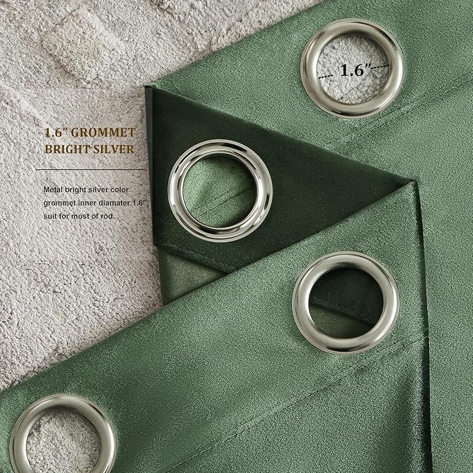 BULBUL Velvet Oilve Green Grommet Blackout Curtains 72 inch - Image 3