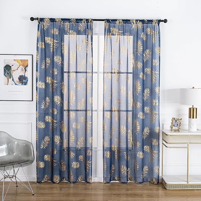 Sutuo Home Navy Blue Sheer Curtains 96 Inches Long 2 Panels Set, Window - Image 2