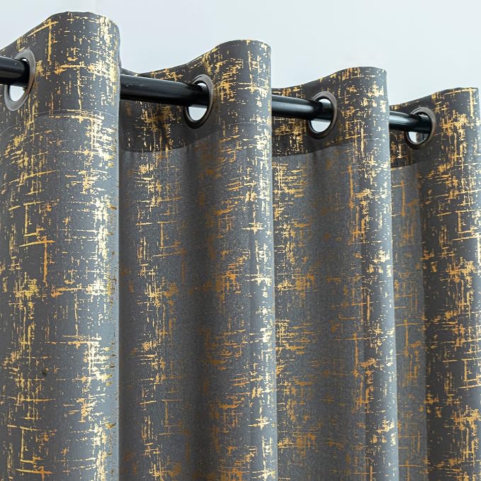 Taisier Home Gold Foil Print Linen Textured Curtains Geometric Dots Pattern - Image 2