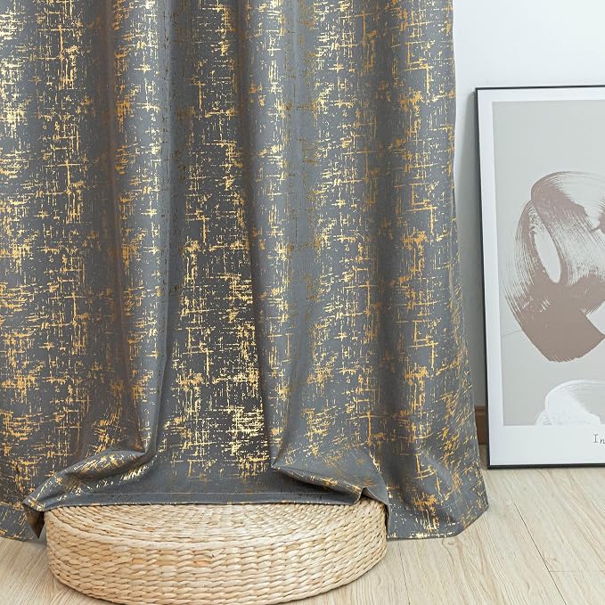 Taisier Home Gold Foil Print Linen Textured Curtains Geometric Dots Pattern - Image 6