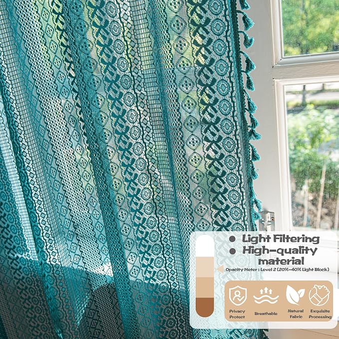 Sutuo Home Boho Curtains Crochet Lace Sheer Bohemian Hollow Knitted - Image 4