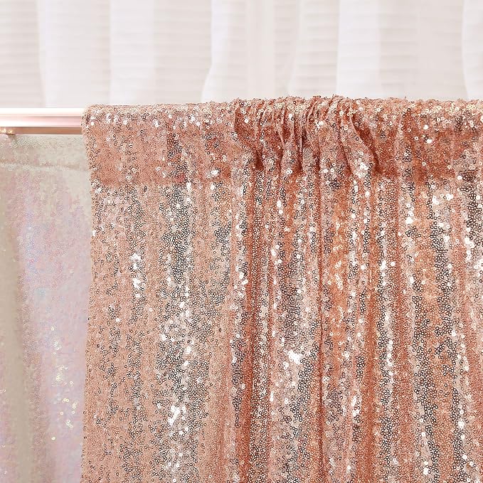 Poise3EHome Rose Gold Sequin Backdrop Curtains, 4 Panels 2FTx8FT Glitter - Image 4