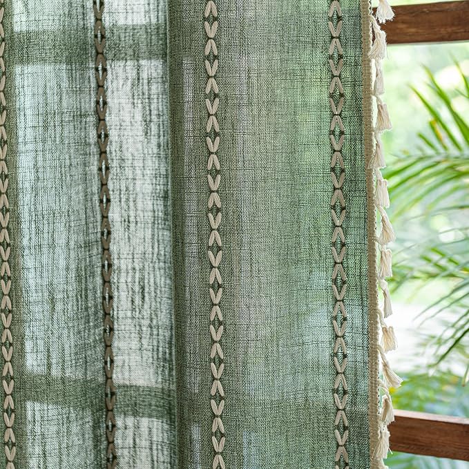 Sutuo Home Boho Curtains for Bedroom Dining Room, Semi Blackout Linen Farmhouse - Image 2