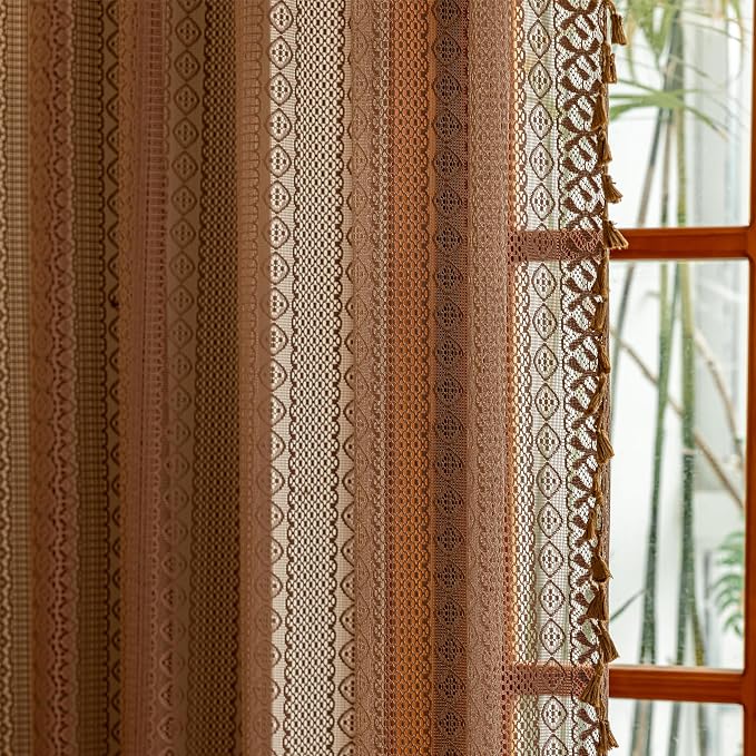 Sutuo Home Dark Coffee Lace Boho Curtains - Image 2
