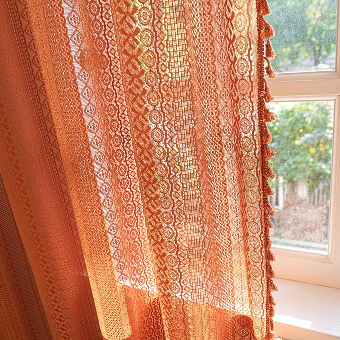 Sutuo Home Boho Curtains for Bedroom Kitchen Crochet Lace Sheer Bohemian Hollow - Image 8
