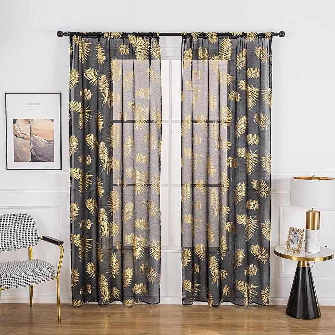 Sutuo Home Black Sheer Curtains 84 Inches Long 2 Panels Set, Privacy Window - Image 2