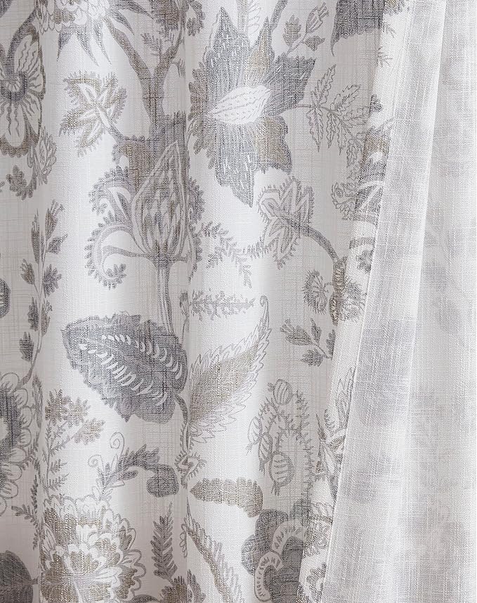 Kayne Studio Grey Jacobean Floral Rod Pocket Semi Sheer Curtains 90 Inches | - Image 3