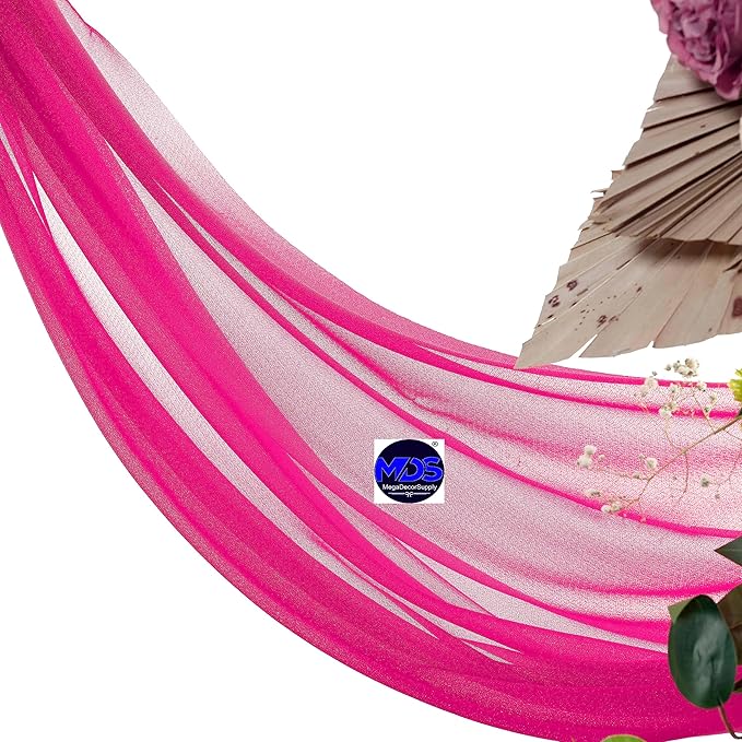 MDS Halloween Chiffon Draping Fabric - 2 Panel, 30" Wide x 20ft Long - Sheer Spooky Arbor & Canopy Drapery for Haunted House Backdrops, Party Ceilings, DIY Costumes & Themed Events - Hot Pink